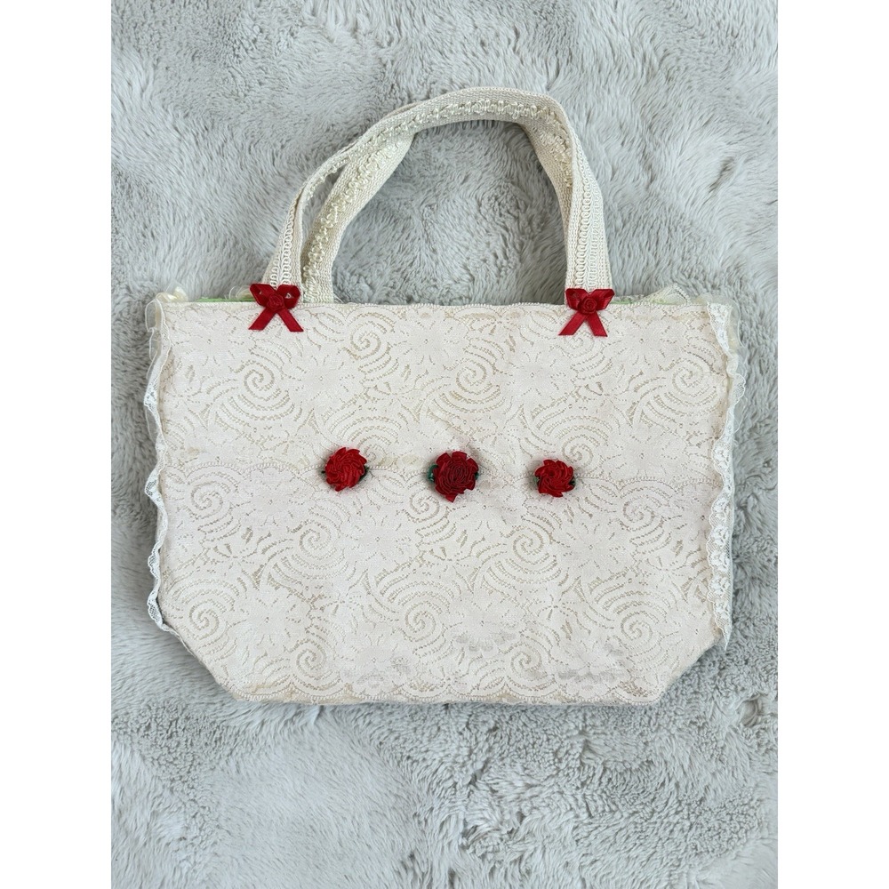 Vintage Y2K Victorian Lace Tote Purse Crochet Glove Roses Cottagecore Boutique - Picture 11 of 14